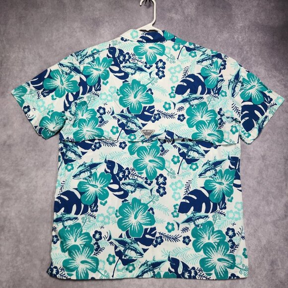 Columbia PFG Shirt Mens Large Floral Hawaiian Fishing Vented Short Sleeve Blue - Picture 5 of 15
